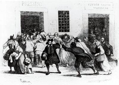 Le pillage de la boulangerie des béquilles, épisode des Fiancés, par Alessandro Manzoni (1785-1873), illustration de Francesco Gonin (1808-1889) édition de 1840 - Francesco Gonin