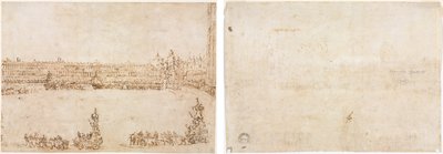 Une procession de chars triomphaux sur la Piazza San Marco, Venise, célébrant la visite des Conti del Nord (recto) Trois esquisses d