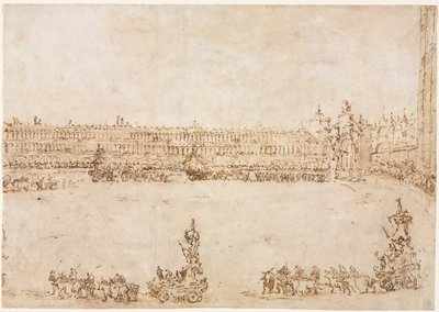 Une procession de chars triomphaux sur la Piazza San Marco, Venise, célébrant la visite..., 1782 - Francesco Guardi