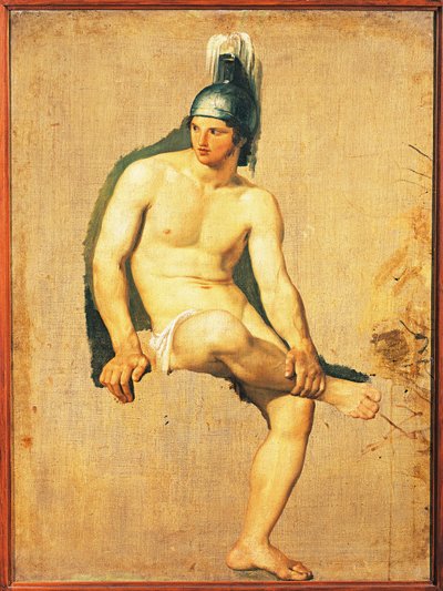 Étude de guerrier nu assis avec un casque sur la tête - Francesco Hayez