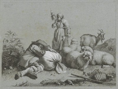 Berger et bergère avec moutons et chèvre (Scènes pastorales) - Francesco Londonio