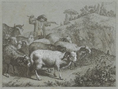 Berger avec béliers, chèvres et vache (Scènes pastorales) - Francesco Londonio