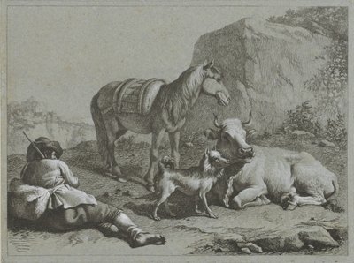 Berger couché avec cheval, vache et chien
Scènes pastorales (titre de la série) - Francesco Londonio