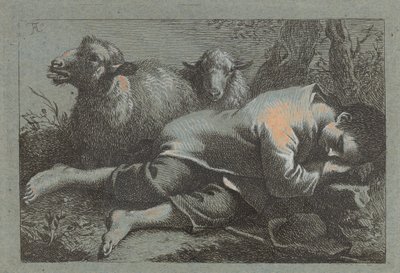 Garçon paysan endormi près de deux moutons - Francesco Londonio