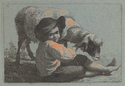 Garçon paysan assis tenant un mouton - Francesco Londonio