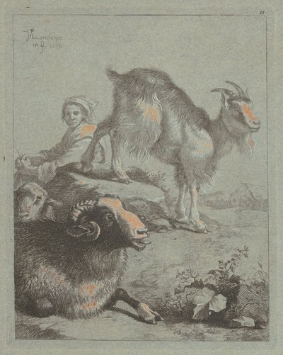 Bergère assise, un bélier, une brebis et une chèvre - Francesco Londonio