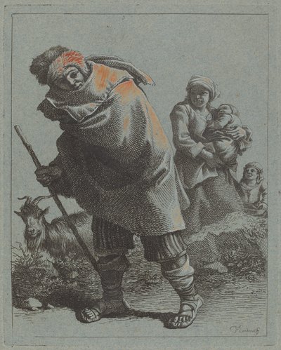 Berger avec bâton de marche et une paysanne avec enfant - Francesco Londonio