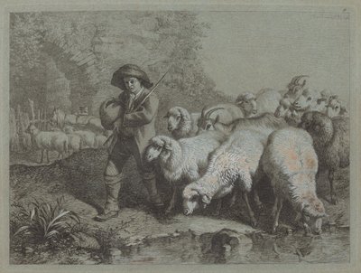 Berger avec un sac conduisant un troupeau - Francesco Londonio