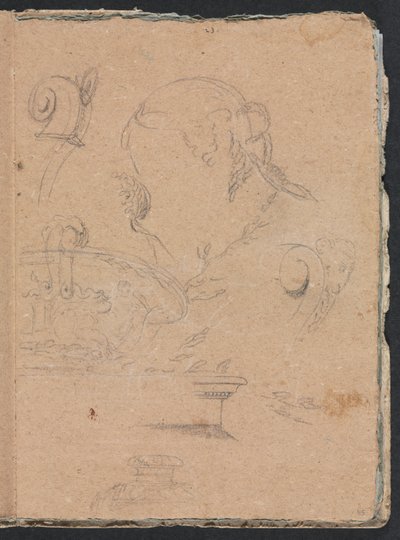 Carnet de croquis de Vérone : Motifs architecturaux avec tête féminine page 45, 1760 - Francesco Lorenzi