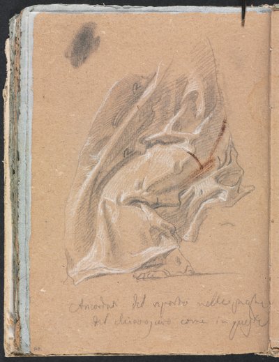Carnet de croquis de Vérone : Étude de draperie avec pied et inscription (page 88) - Francesco Lorenzi