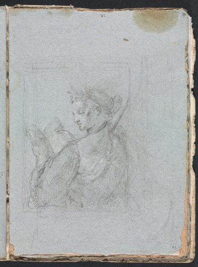 Carnet de croquis de Vérone : Figure féminine avec livre ouvert page 63, 1760 - Francesco Lorenzi