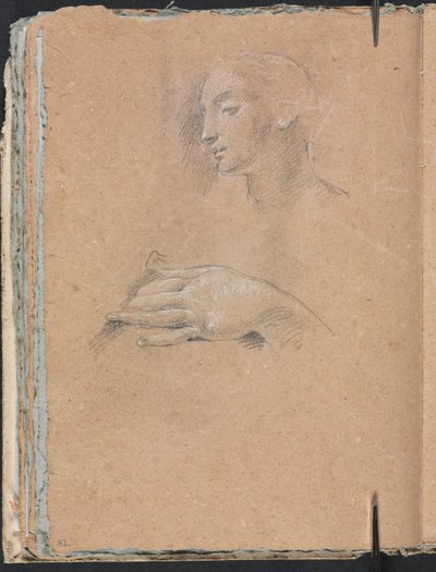 Carnet de croquis de Vérone : Tête de femme et main gauche page 42, 1760 - Francesco Lorenzi