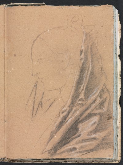 Carnet de croquis de Vérone: Tête féminine avec draperie page 81, 1760 - Francesco Lorenzi
