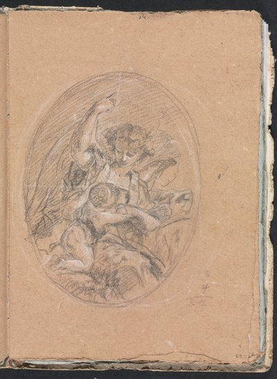 Carnet de croquis de Vérone : Figure avec enfant dans un médaillon, page 67, 1760 - Francesco Lorenzi