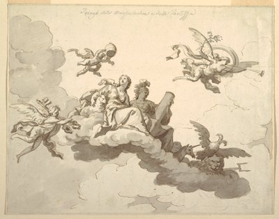 Dessin, projet de plafond peint : Triomphe de la douceur et de la force, vers 1780 - Francesco Manno