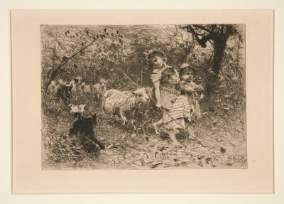 Enfants avec des moutons - Francesco Paolo Michetti
