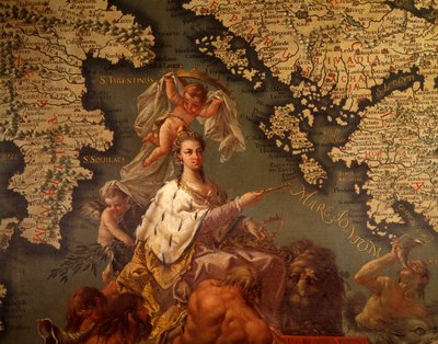 Venise, Reine de la mer Méditerranée, par Giambattista Ramusio (1485-1557) et Francesco Grisellini (1717-1787), Salle des Cartes ou Salle du Scudo, Palais des Doges, Venise (Liste du patrimoine mondial de l