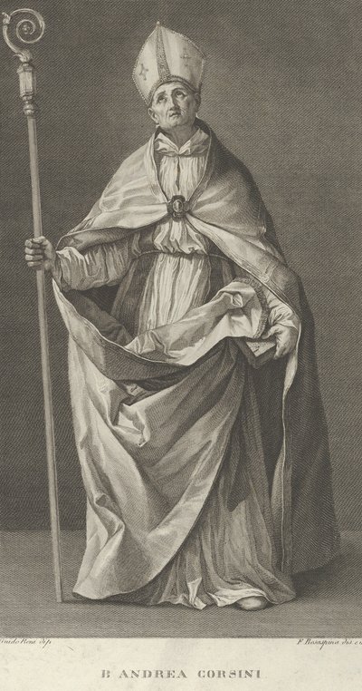 Saint André Corsini vêtu en évêque de Fiesole, tenant une crosse et regardant, vers 1780-1841 - Francesco Rosaspina