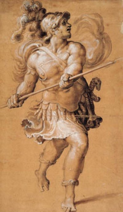Soldat romain courant avec une lance - Francesco Salviati