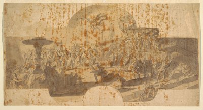 Étude pour une fresque pour la salle du Sénat, Gênes : Les reliques de Saint Jean-Baptiste sont apportées à Gênes - Francesco Solimena