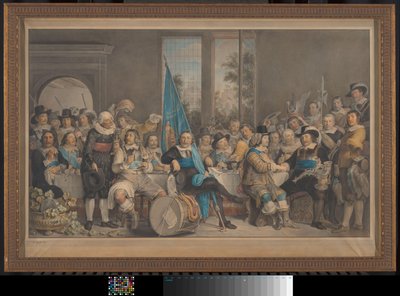 Repas des arquebusiers à la Voetboog (St. Joris) doelen à Amsterdam, célébrant la paix de Münster, 18 juin 1648 - Francesco Tozelli (signed by artist)
