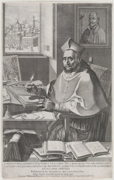 Le Cardinal Roberto Bellarmino à son bureau, écrivant - Francesco Villamena