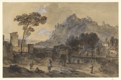 Paysage classique : une ville et une montagne sur la côte - Francesco Zuccarelli