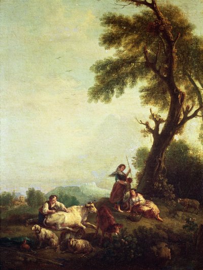 Paysage avec paysans regardant un troupeau de bovins - Francesco Zuccarelli