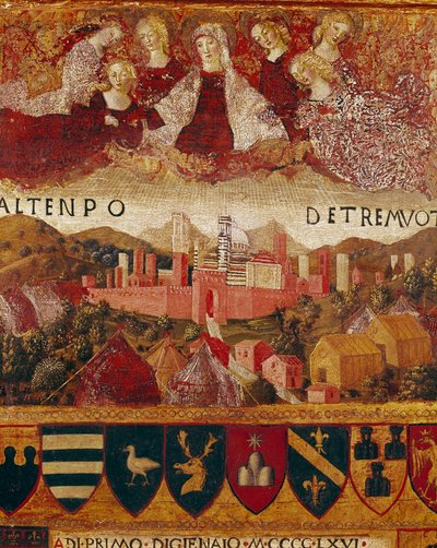 Ex voto : La Vierge Marie protégeant la ville de Sienne lors des tremblements de terre de 1466-1467 (détail) - Francesco di Giorgio Martini