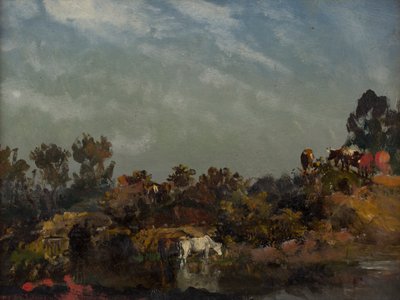 Paysage avec vaches près d