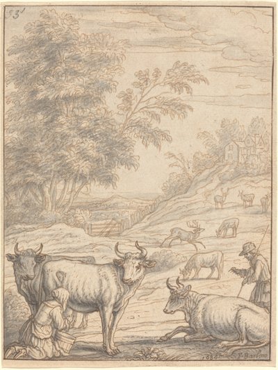 Un pré avec du bétail et des cerfs - Francis Barlow