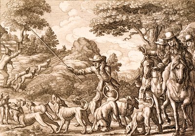 Chasse au lièvre, gravée par Wenceslaus Hollar, 1671 - Francis Barlow