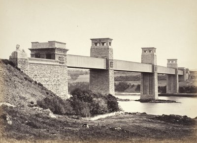 Bangor, le pont Britannia, depuis Anglesey (258) - Francis Bedford