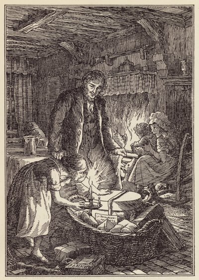 Illustration pour The Cricket on the Hearth de Charles Dickens (lithographie couleur) - Francis Donkin Bedford