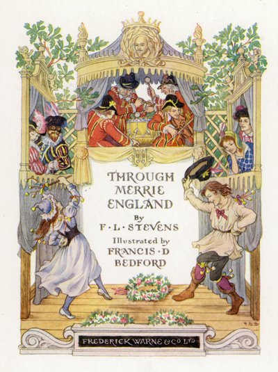 Illustration de la page de titre de Through Merrie England (lithographie couleur) - Francis Donkin Bedford