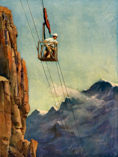 Ingénieurs au travail sur un téléphérique de montagne, vers 1930 - Francis E Hiley