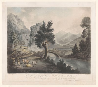 Vue lointaine de la chute de Lowdore avec une partie du lac Keswick dans le Cumberland - Francis Jukes