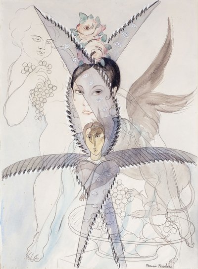 Transparence - Tête et Cheval Aile ; Transparence - Tete et Cheval Aile, vers 1928 (aquarelle, gouache, craie noire et crayon sur papier) - Francis Picabia