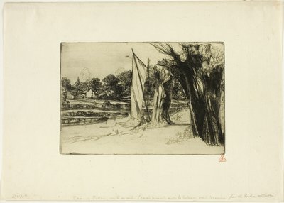 Thames Ditton avec une voile - Francis Seymour Haden