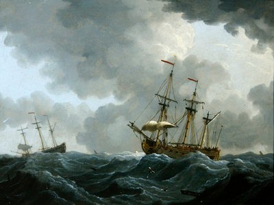 Marine : deux frégates dans une tempête approchante - Francis Swaine