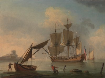 Une goélette anglaise calme près du rivage - Francis Swaine