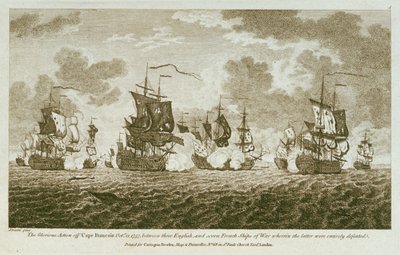 Douze Gravures de Combats Maritimes. La Glorieuse Action au large du Cap François le 21 octobre 1757, entre les Anglais et sept navires de guerre français où ces derniers furent entièrement vaincus. - Francis Swaine