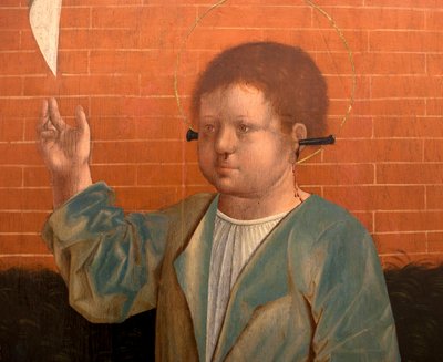 Saint Cyr (détail) de Notre-Dame de Grâce, Sainte Juliette et Saint Cyr, peinture de Francisco Henriques (peintre flamand actif entre 1506 et 1518), vers 1508-1512, de la chapelle latérale de Saint François d
