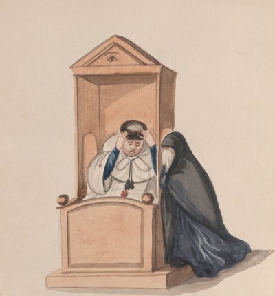 Une femme se confessant à un prêtre, d