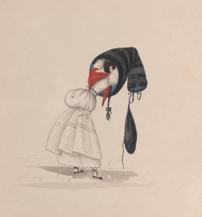 Une femme mettant son saya, vue de dos, d