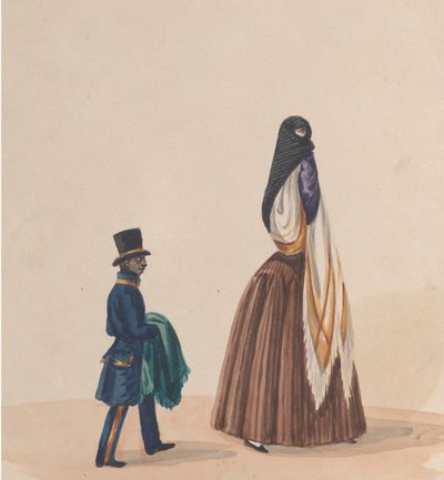 Une femme élégamment vêtue et son page, d