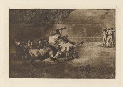 Cheval renversé par un taureau, Planche B de La tauromachie (troisième édition) - Francisco de Goya