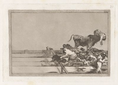 Desgracias acaecidas en el tendido de la plaza de Madrid, y muerte del alcalde de Torrejon, Plate 21 de La tauromaquia - Francisco de Goya
