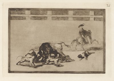 Echan perros al toro, Pl. 25 de La tauromaquia - Francisco de Goya