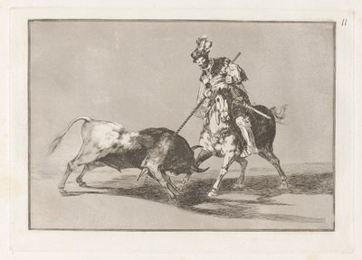 El Cid Campeador lanceant un autre taureau, Planche 11 de La tauromachie - Francisco de Goya